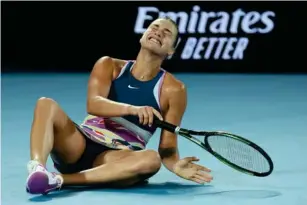  ?? (Getty) ?? Sabalenka reacts on championsh­ip point after an absorbing contest