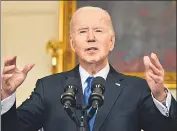  ?? REUTERS ?? US President Joe Biden speaks about the aid package for Ukraine at the White House in Washington, DC, on Tuesday.