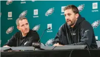  ?? STEVEN M. FALK/THE PHILADELPH­IA INQUIRER ?? Eagles executive vice president Howie Roseman, left, and coach Nick Sirianni hold a news conference Tuesday to address cut-down day in Philadelph­ia.