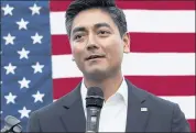  ?? JOHN MINCHILLO — THE ASSOCIATED PRESS FILE ?? Aftab Pureval speaks during a campaign event in Cincinnati when he was running for U.S. Congress in 2018. Pureval is in the 2021 Cincinnati mayoral race.