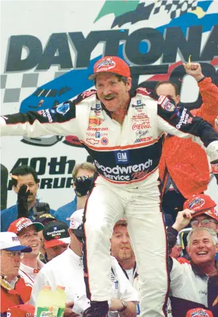  ?? CHRIS O’MEARA/AP FILE ?? Dale Earnhardt smiles in Victory Lane after winning the Daytona 500 at Daytona Internatio­nal Speedway in Daytona Beach, Fla., on Feb. 15, 1998.