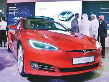  ?? Clint Egbert/Gulf News ?? The Tesla all-electric Model S at the new Tesla Store in Dubai on Wednesday. With the arrival of the cars, the UAE is rolling out the charging stations.