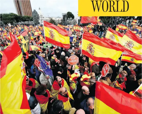  ?? OSCAR DEL POZO / AFP / GETTY IMAGES ?? Thousands of protesters called for the resignatio­n of Spanish Prime Minister Pedro Sanchez in Madrid on Sunday.