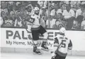  ??  ?? Golden Knights right wing Alex Tuch celebrates after scoring a goal against the Jets in Game 5 of the Western Conference finals. TERRENCE LEE/USA TODAY SPORTS