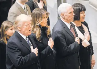  ?? POOL PHOTO BY OLIVIER DOULIERY ?? President Trump, first lady Melania Trump, Vice President Pence and his wife, Karen, attend a National Prayer Service at the Washington National Cathedral on Jan. 21.