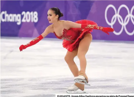  ??  ?? ELEGANTE. Jovem Alina Zagitova encantou na pista de PyeongChan­g