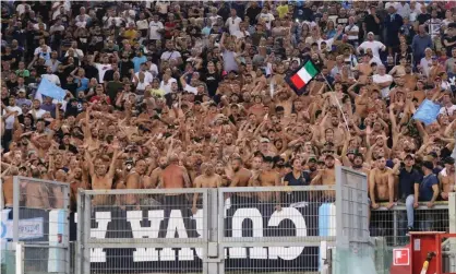  ??  ?? Around 300 of Lazio’s notorious ultras have reportedly made the trip to Glasgow for the match against Celtic. Photograph: Fabio Sasso/ Zuma Wire/Shuttersto­ck