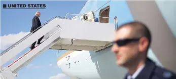  ?? AP ?? United States President Donald Trump boards Air Force One at Andrews Air Force Base, Maryland, Friday. Trump was scheduled to spend the weekend at Trump National Golf Club in Bedminster, New Jersey.