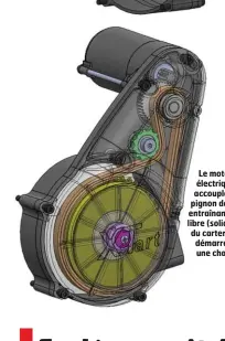  ??  ?? Le moteur électrique est accouplé à un pignon double entraînant la roue libre (solidaire du carter) du démarreur via une chaîne.