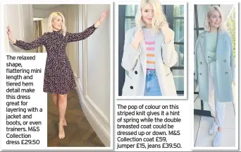  ??  ?? The pop of colour on this striped knit gives it a hint of spring while the double breasted coat could be dressed up or down. M&S Collection coat £59, jumper £15, jeans £39.50.
* All available from the ‘new-in’ collection at M&S now