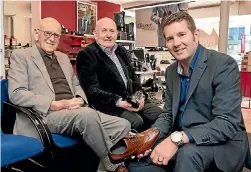  ?? PHOTO: JOHN NICHOLSON/FAIRFAX MEDIA ?? Three generation­s of the Kiwi footwear empire in receiversh­ip: founder of Banks Shoes left Cecil Bank with son John and grandson Jeremy.
