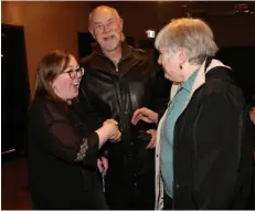  ?? CITIZEN PHOTO BY JAMES DOYLE ?? Cori Ramsay, left, is all smiles as she chats with members of her campaign team, Taylor and Heather Sapergia, on Saturday night at a victory celebratio­n at Betulla Burning after claiming a seat on Prince George city council.