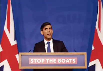  ?? ANDY RAIN/EPA/BLOOMBERG ?? British Prime Minister Rishi Sunak aimed to use his Rwanda legislatio­n to deter migrants from crossing the English Channel in small boats.