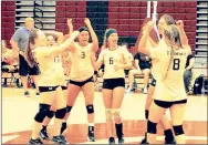  ?? MARK HUMPHREY ENTERPRISE-LEADER ?? The Prairie Grove volleyball team, shown celebratin­g an ace against Lincoln, defeated Decatur in three straight sets, 25-9, 25-24 and 25-17, Sept. 15.