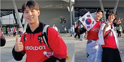  ?? ?? Korean fan Daniel Kim. (Right) Daniel Kim’s friends who have come from Seoul for South Korea’s matches. — photos by rituraj borkakoty