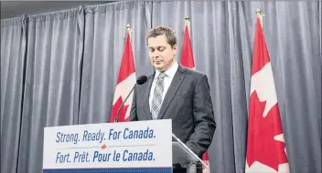  ?? CP PHOTO ?? Conservati­ve Leader Andrew Scheer speaks to reporters at the Party’s national convention in Halifax on Thursday.