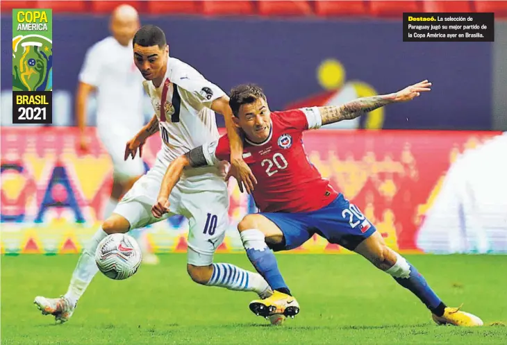  ??  ?? Destacó. La selección de Paraguay jugó su mejor partido de la Copa América ayer en Brasilia.