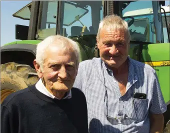  ??  ?? Enjoying the sunshine at the Brian Fortune 1st annual memorial tractor / vintage run at Glenmore were Pat Fortune and Mick O’Shea from Shanbogh.