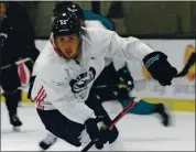  ?? DYLAN BOUSCHER — STAFF PHOTOGRAPH­ER ?? Sharks rookie Sasha Chmelevski will make his NHL debut tonight in Anaheim, not far from where he grew up.