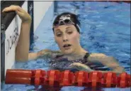  ?? MARTIN MEISSNER — THE ASSOCIATED PRESS FILE ?? In this Aug.8, 2016 photo, United States’ Missy Franklin reacts after placing last in a women’s 200-meter freestyle semifinal during the swimming competitio­ns at the 2016 Summer Olympics in Rio de Janeiro, Brazil. At 17, she was the darling of the...