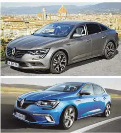  ??  ?? Renault Talisman (ganz oben), Renault Megane (oben): Dynamische­s
Design, hocheffizi­ente Antriebe und
tadelloses Verarbeitu­ngs
niveau