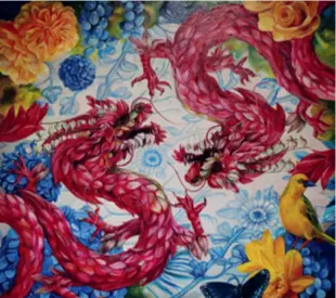  ?? ?? A painting of dragons at METAZOA, an exhibition of Droze’s works, on December 17, 2023