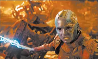  ??  ?? Karen Gillan as space warrioress Nebula in a scene from “Avengers: Infinity War.” Marvel Studios