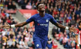  ??  ?? Tammy Abraham celebrates scoring his eighth goal of the season against Southampto­n. Photograph: Darren Walsh/Chelsea FC via Getty Images