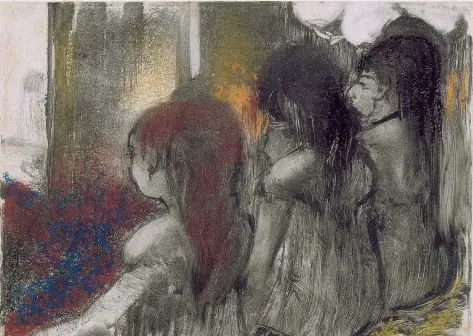  ??  ?? Edgar Degas (1834–1917), Trois filles assises de dos («Tre ragazze sedute di schiena»), 1877–79 circa, Museo Picasso, Parigi