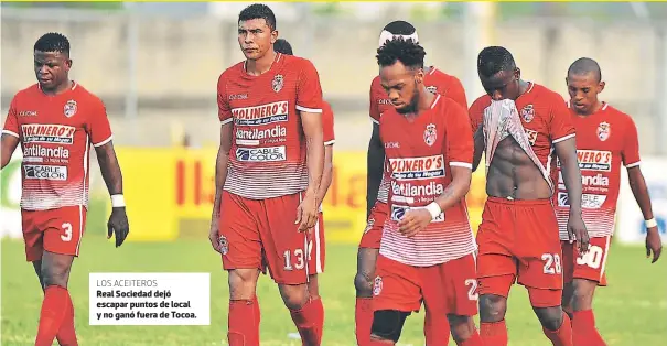  ??  ?? LOS ACEITEROS Real Sociedad dejó escapar puntos de local y no ganó fuera de Tocoa.