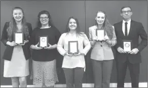  ??  ?? Competitio­n: Parkers Chapel’s Parliament­ary Procedure team placed third at the Arkansas State Leadership Conference in Little Rock. Members pictured from left are Charleston Baker, Emily Housdan, Sadie Goss, Hattie Baker and Stefano Bastillo. They will travel to compete at the FBLA National Leadership Conference June 28 - July in Anaheim, California.