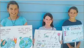  ?? PICTURE / SUPPLIED ?? Russell School pupils Kira Kammerer (12, left), Evie Trotter (9) and Lia Kammerer (12) will be striking next week for action on climate change.