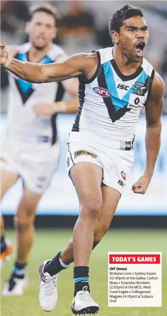  ?? Picture: MICHAEL KLEIN ?? Elliot product Jake Neade celebrates a third-quarter goal against Richmond