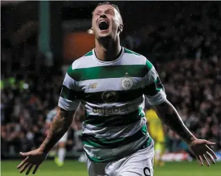  ??  ?? Celtic head into the second leg in Astana with a 5-0 advantage. Leigh Griffiths (pictured celebratin­g) made it 5-0 in the home leg last week. Below: Jamie Oliver