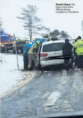  ??  ?? Travel chaos The heavy snow led to difficult driving conditions in Tyundrum