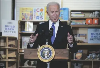  ?? AP PHOTO/EVAN VUCCI ?? In this Oct. 15 file photo President Joe Biden delivers remarks to promote his “Build Back Better” agenda, at the Capitol Child Developmen­t Center in Hartford, Conn.