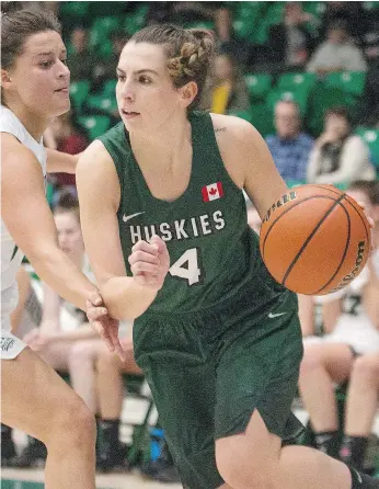  ?? KAYLE NEIS ?? Guard Brianna Fehr has emerged as an offensive threat for the Huskies. She’s averaging seven points and almost 16 minutes of playing time per game coming off the bench, and she’s deadly from beyond the arc.