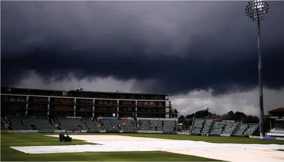  ?? Picture: Harry Trump/Getty ?? A general view of the Cooper Associates County Ground, Taunton, after rain delayed play
