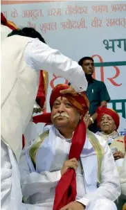  ?? — PTI ?? RSS chief Mohan Bhagwat during the Mahavir Jayanti mahotsav function in New Delhi on Sunday.