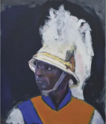  ??  ?? 1. Untitled: Midnight, Drummer, Number Two, 2020,
Enrico Riley (b. 1973), oil and watercolou­r on canvas,
53.3 × 45.7cm. Jenkins Johnson Gallery at Frieze New York 1. Artwork title, 0000, Artist Name (0000), medium, 00 × 00cm. Collection Name