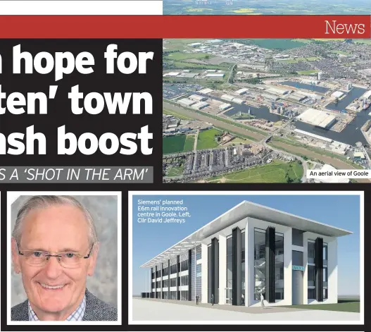  ??  ?? Siemens’ planned £6m rail innovation centre in Goole. Left, Cllr David Jeffreys
An aerial view of Goole