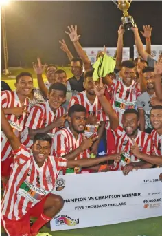  ?? Photo: Waisena Nasokia ?? Labasa football players celebrate the CvC win at Churchill Park, Lautoka on January 12, 2018.