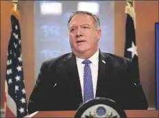  ?? ASSOCIATED PRESS ?? SECRETARY OF STATE MIKE POMPEO announced Wednesday that the U.S. would offer a reward of up to $10 million for informatio­n that identifies people working with foreign government­s to interfere in the U.S. election through illegal cyber activity.