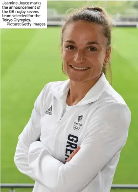  ??  ?? Jasmine Joyce marks the announceme­nt of the GB rugby sevens team selected for the Tokyo Olympics.
Picture: Getty Images