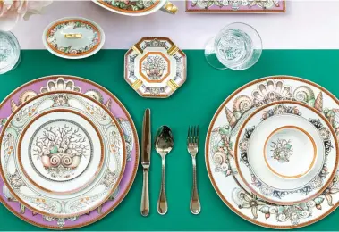  ??  ?? Fine dining: Versace collection by Amara. Below, Napoleon’s ‘Marly Rouge’ service