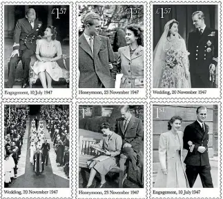  ?? SUPPLIED ?? The series of postage stamps released to mark the platinum wedding anniversar­y of Queen Elizabeth and Prince Philip.