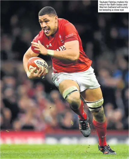  ??  ?? Taulupe Faletau makes his return for Bath today and Warren Gatland will surely be keeping a close eye