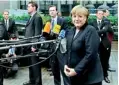  ??  ?? German Chancellor Angela Merkel talking to the press at the EU Headquarte­rs yesterday (AFP)