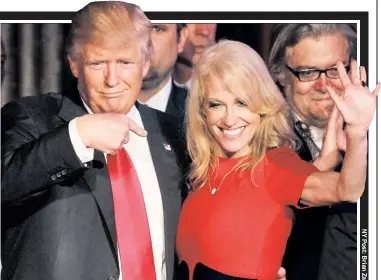  ??  ?? SHE’S THE ONE! Trump has made campaign chief Kellyanne Conway counselor to the president.