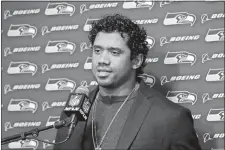  ?? MARCIO JOSE SANCHEZ/AP PHOTO ?? In this Dec. 8, 2019, file photo, Seattle Seahawks quarterbac­k Russell Wilson speaks during a news conference after a game against the Los Angeles Rams in Los Angeles.